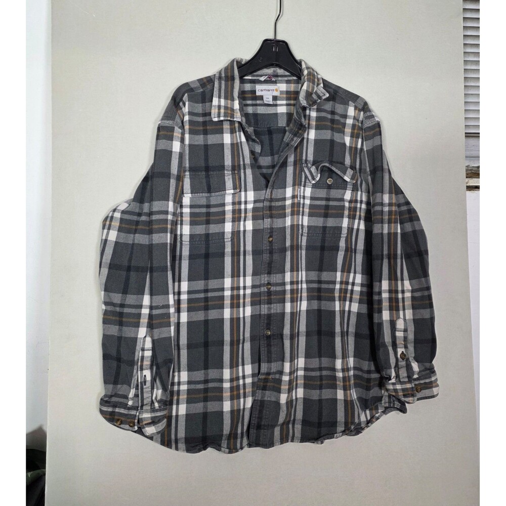 Carhartt Hubbard Classic Plaid Flannel Shirt Men’s 2XL Carbon Heather